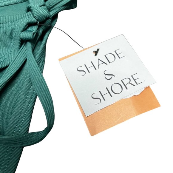 Shade & Shore Womens M 8-10 Green Ribbed Low-Rise Cheeky String Bikini Bottom - Picture 5 of 9